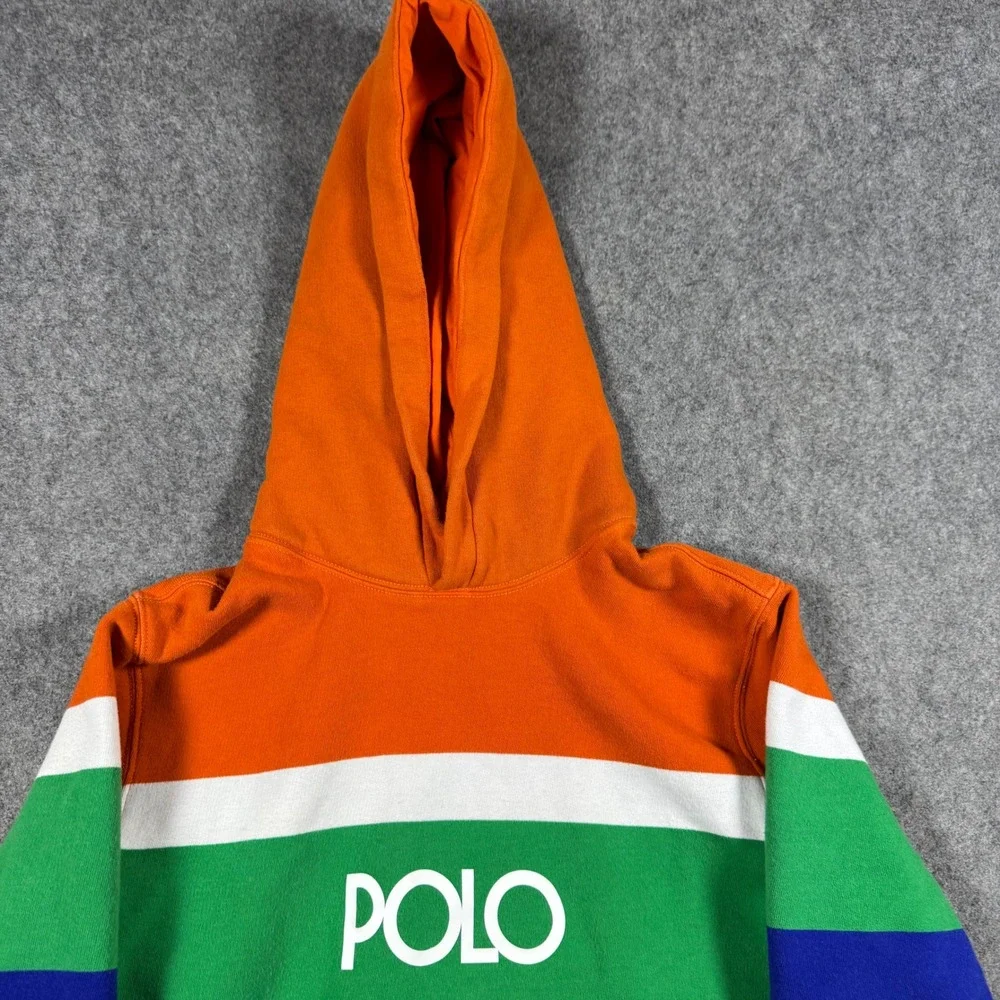 Polo Ralph Lauren Hoodie Kids XL 18-20 Multicolor Striped Logo Pullover Fleece
